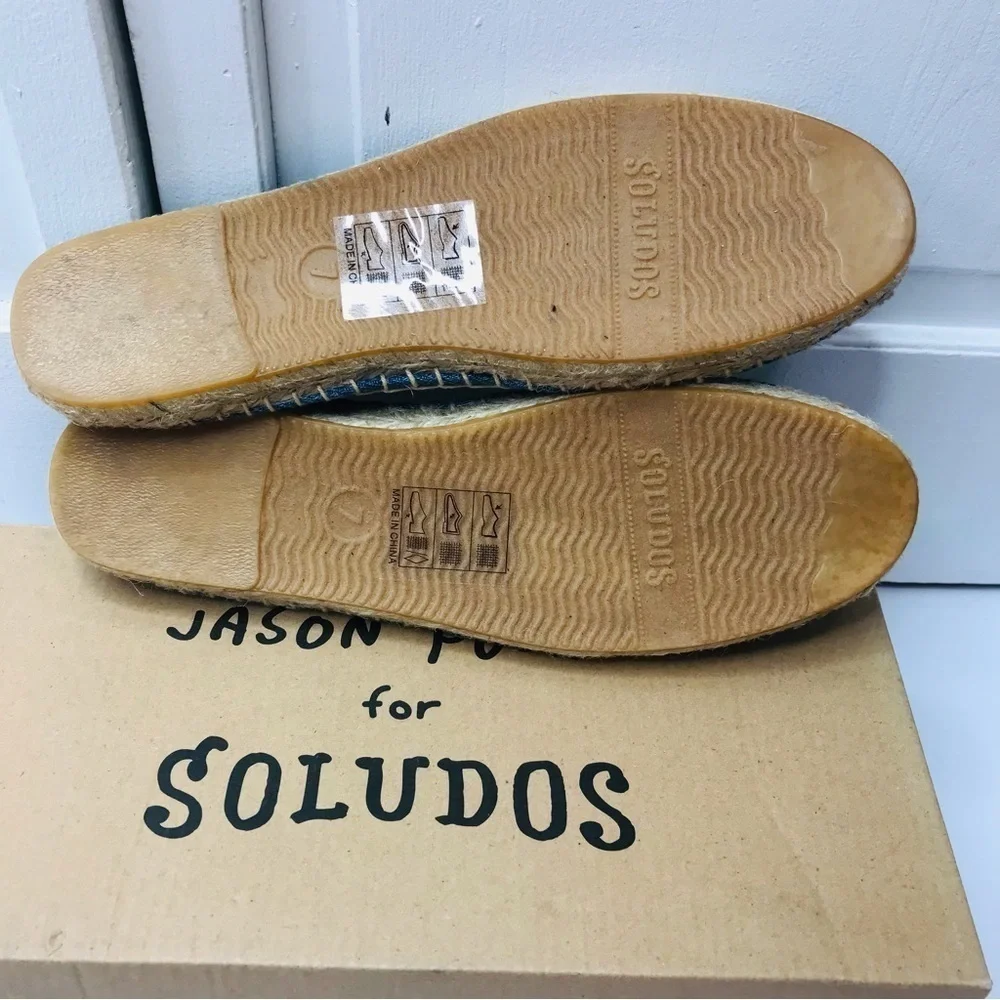 New SOLUDOS Jason Polan Vintage Denim Donut Smoking Slipper Size 7